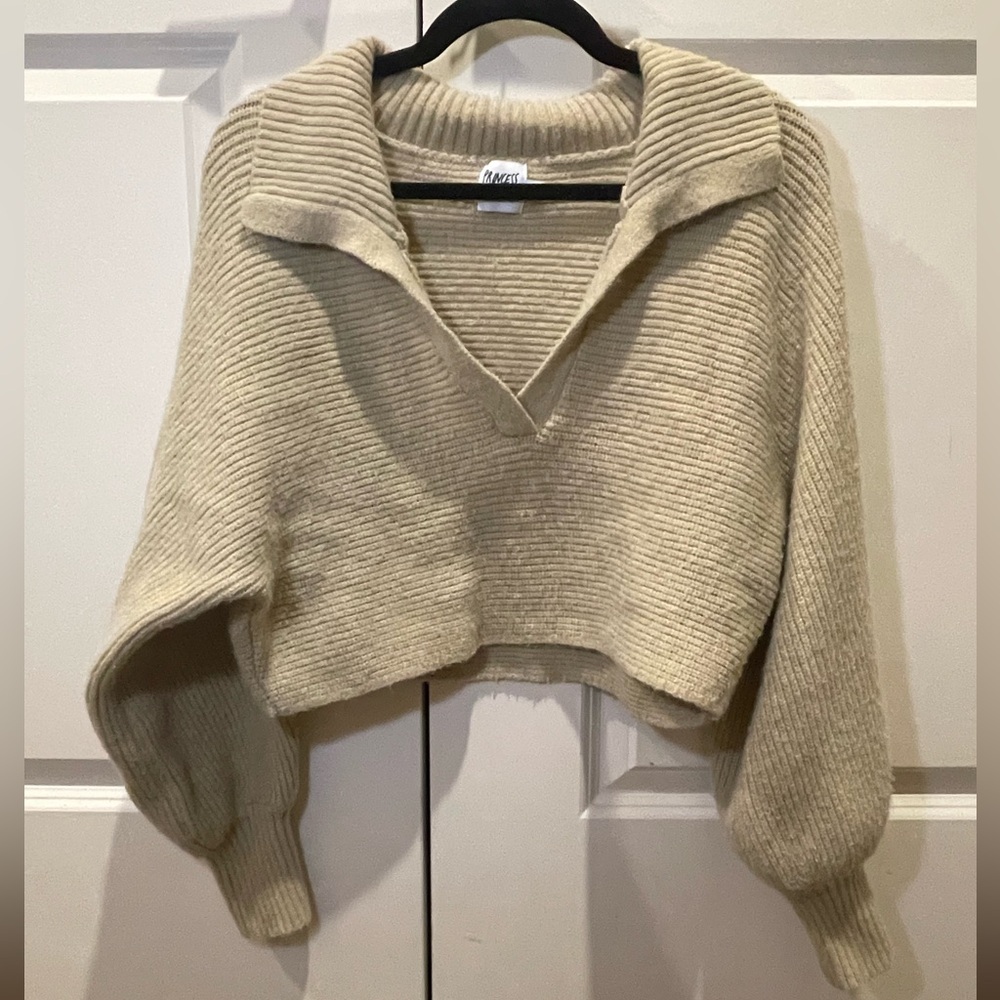 Princess Polly Tiara Cropped Sweater Beige Sz XS/S